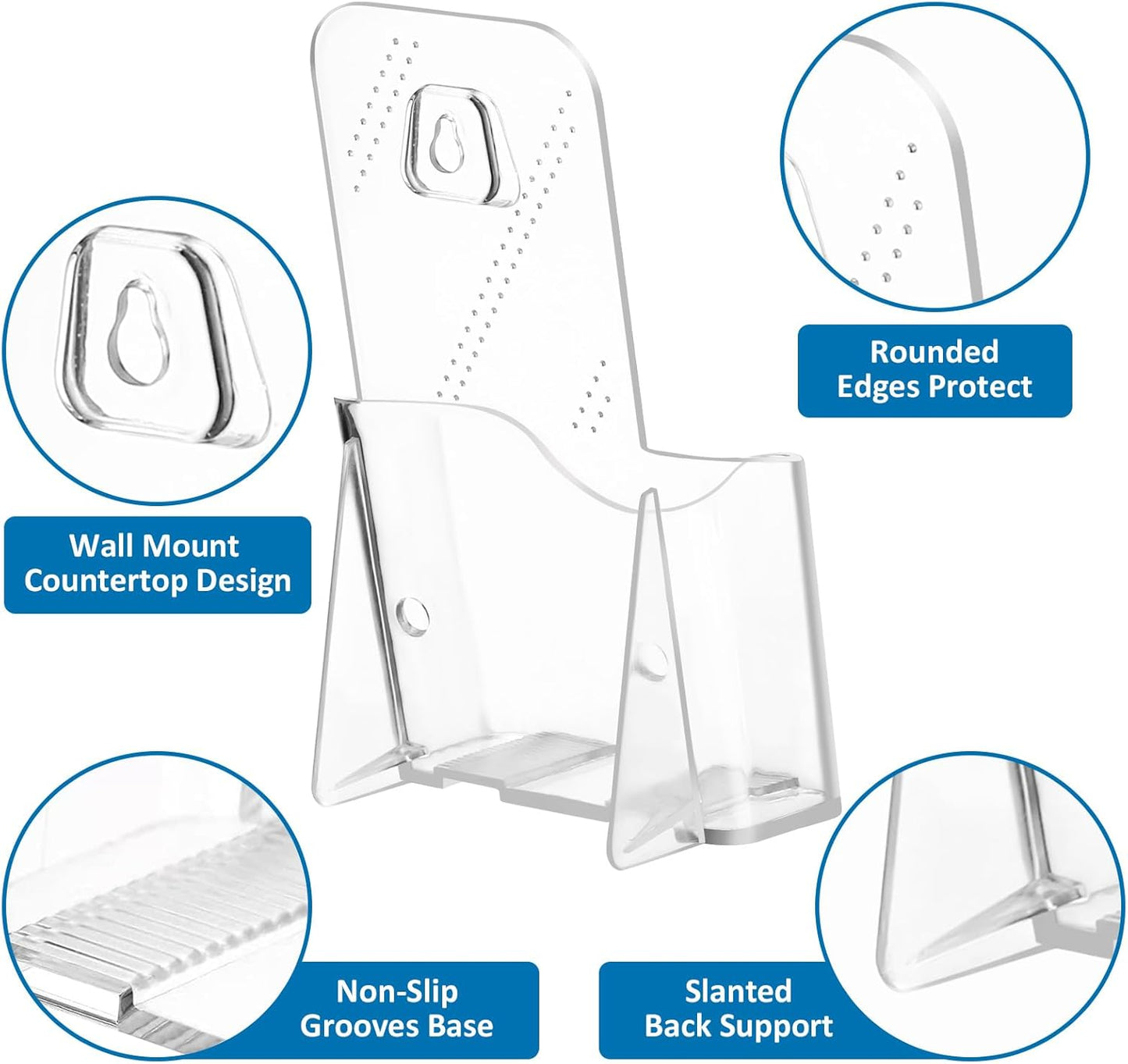 Acrylic Brochure Holder 4x9 Inch, Clear Pamphlet Holder Display Stand for Trifold 4 Inch Flyers, Booklets, Table Signs, Plastic Rack Card Holder for Office, Home, Store, 6 Pack
