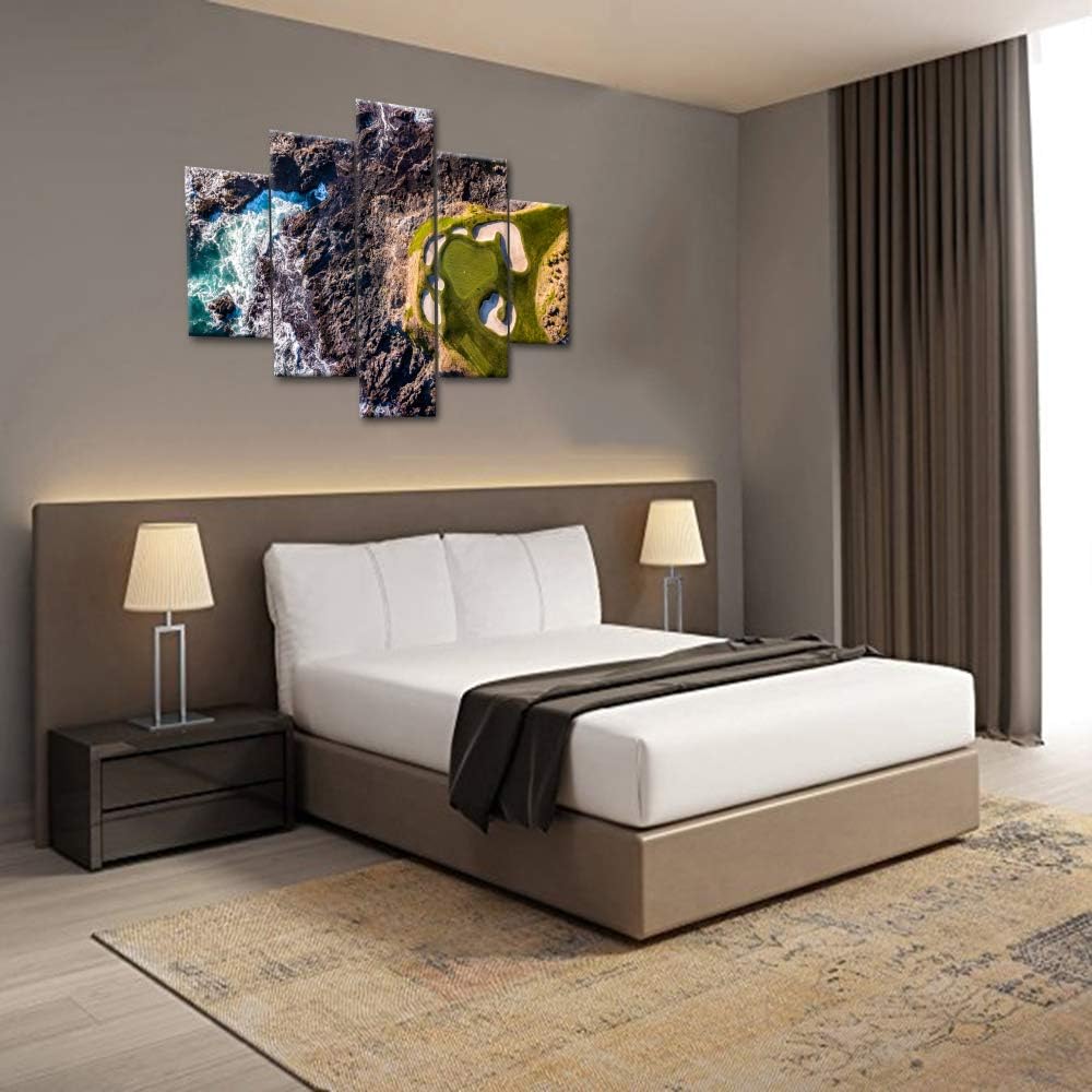 Golf Course Paintings Golfing Sports Pictures for Living Room 5 Piece Canvas Wall Art Premium Quality Artwork Native Gift Modern House Decorations Framed Ready to Hang Posters and Prints(60''Wx40''H)