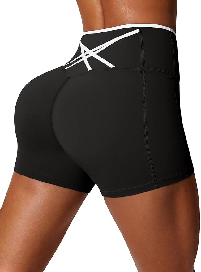 Aoysky Womens Workout Biker Shorts 5" Color Block High Waisted Yoga Athletic Shorts