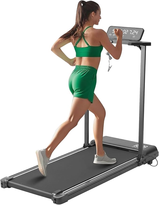 Compact Walking Pad with Handle Bar, Foldable Electric Treadmill with Handles and 3.5HP Powerful, Portable Small Walking P...