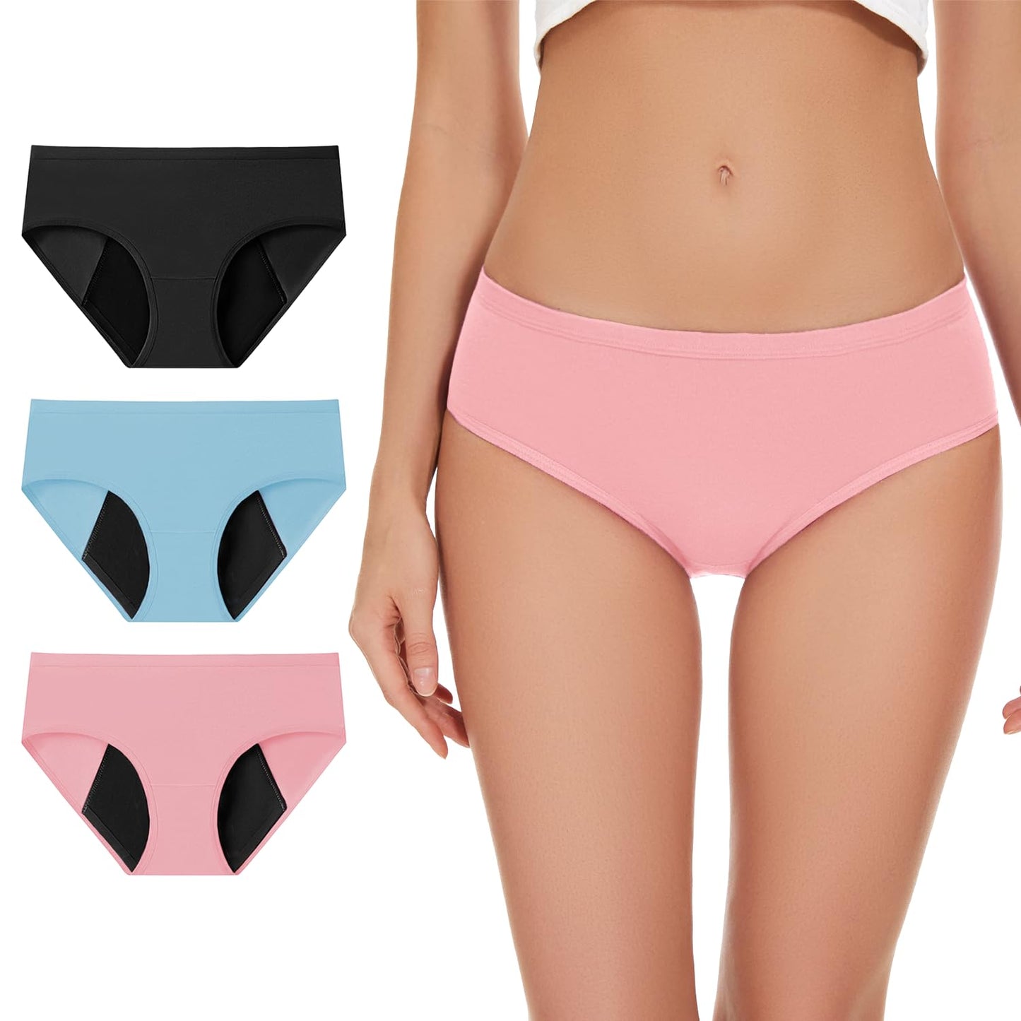 ALLBASE Women's High Absorbency Period Underwear - Leak-Proof & Reusable Menstrual Pants for Heavy Flow Days - 3 Pack,Multicolor,X-Large