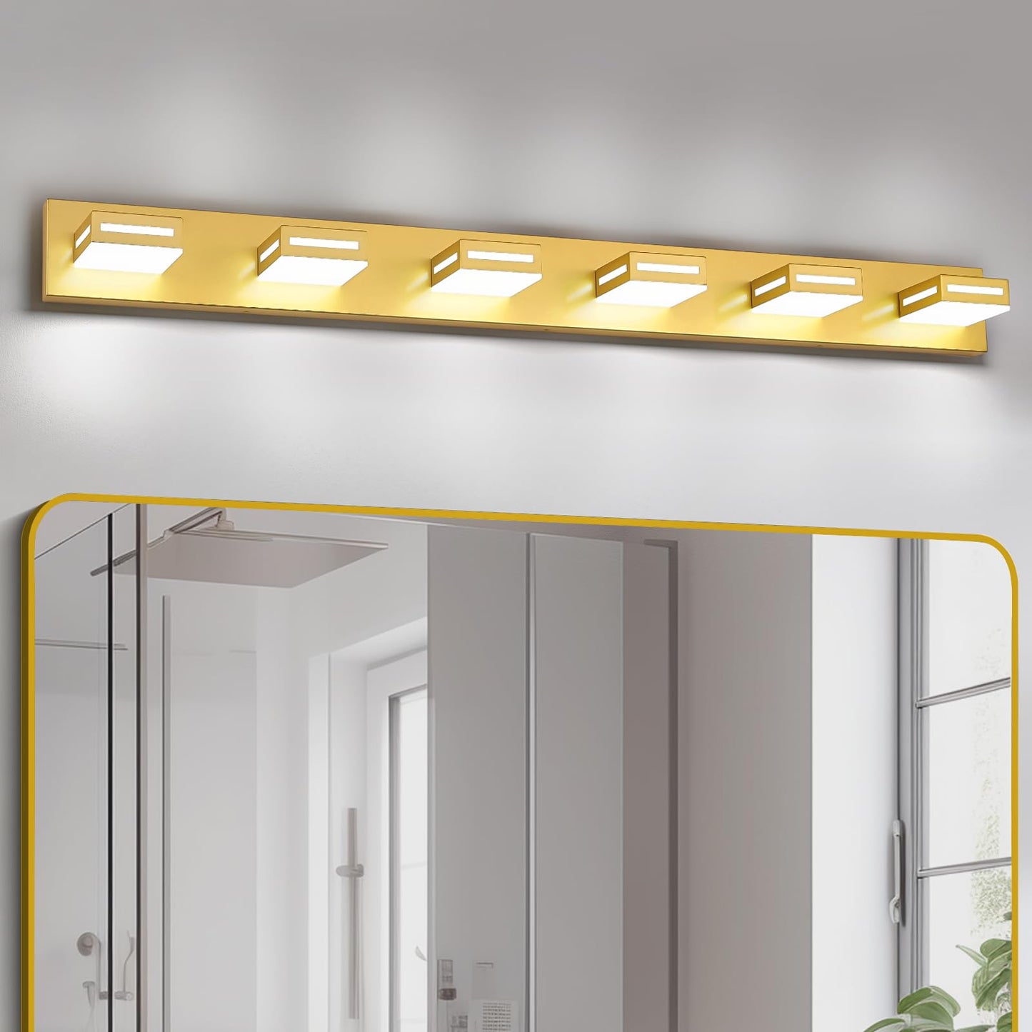 Donrao 48-Inch 6-Light Led Modern Gold Bathroom Vanity Light Fixtures Over Mirror  Bathroom Lighting Fixtures With Cool White 6000K  Vanity Wall Lights For Bath Restroom Powder Room