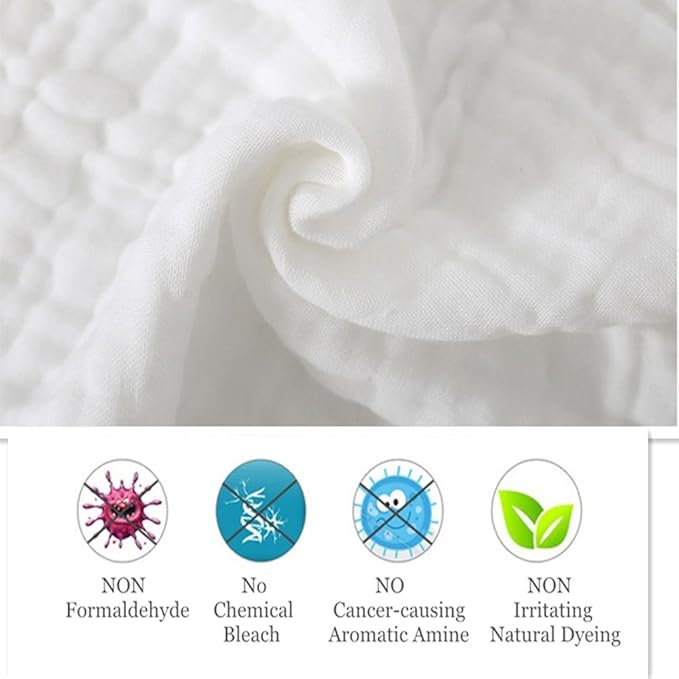 MUKIN Baby Muslin Washcloths, Natural Cotton, Soft Newborn Face Towel, 5 Pack, 12 x 12 inches (White)