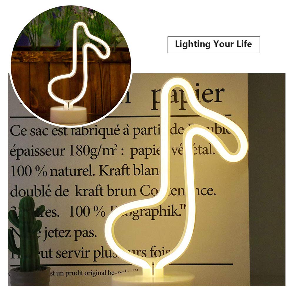 ENUOLI Neon Music Notes Sign - Warm White LED Wall/Table Decor - Model yNH.Z018