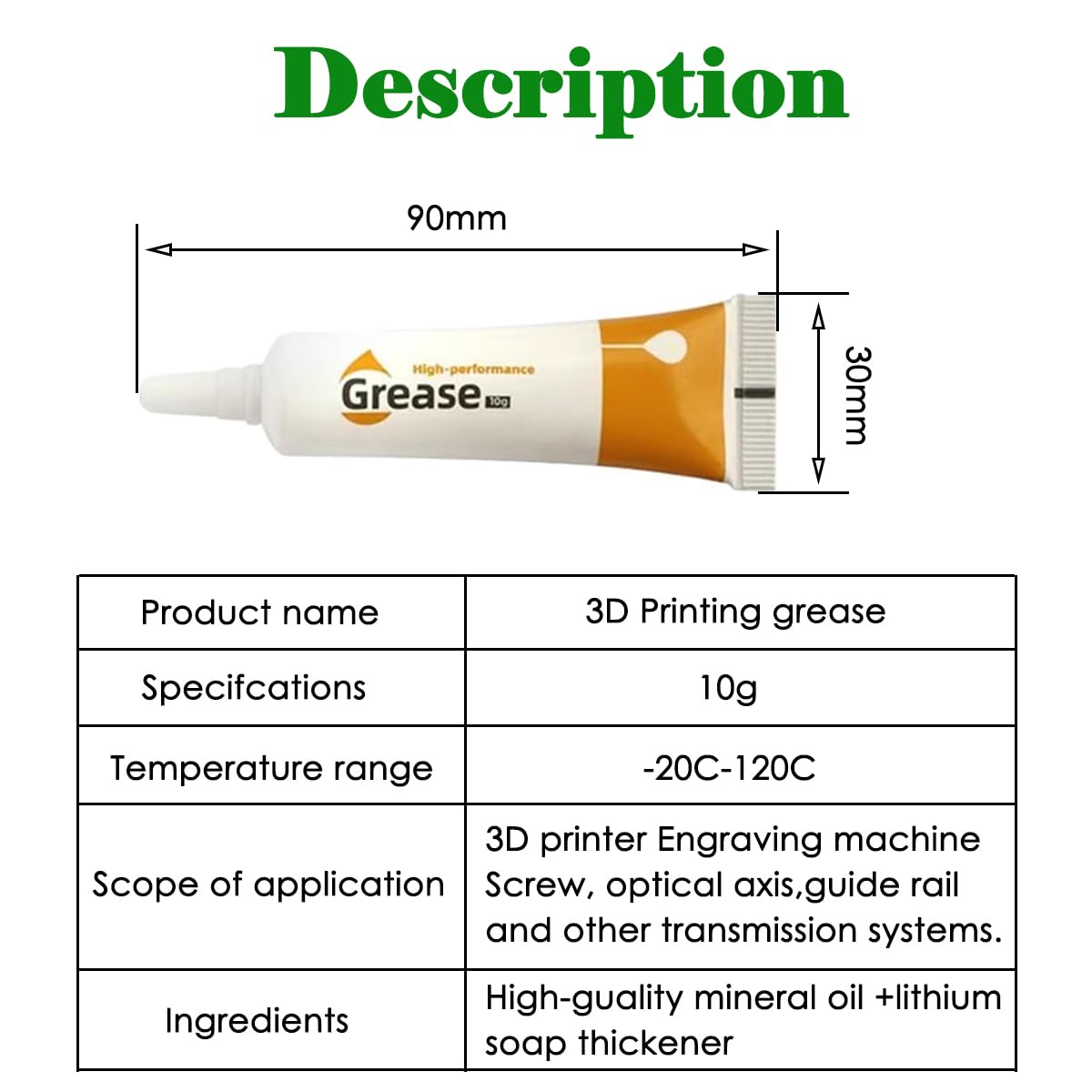 4-Pack 3D Printer Parts Lubricant Optical Axis Grease Gear Grease Guide Grease for Bambu Lab X1 X1C P1P P1S A1 Mini/Kobra 2 Series/Neptune 4/Ender 3 V3 KE/Ender 3 V3/CR10-SE