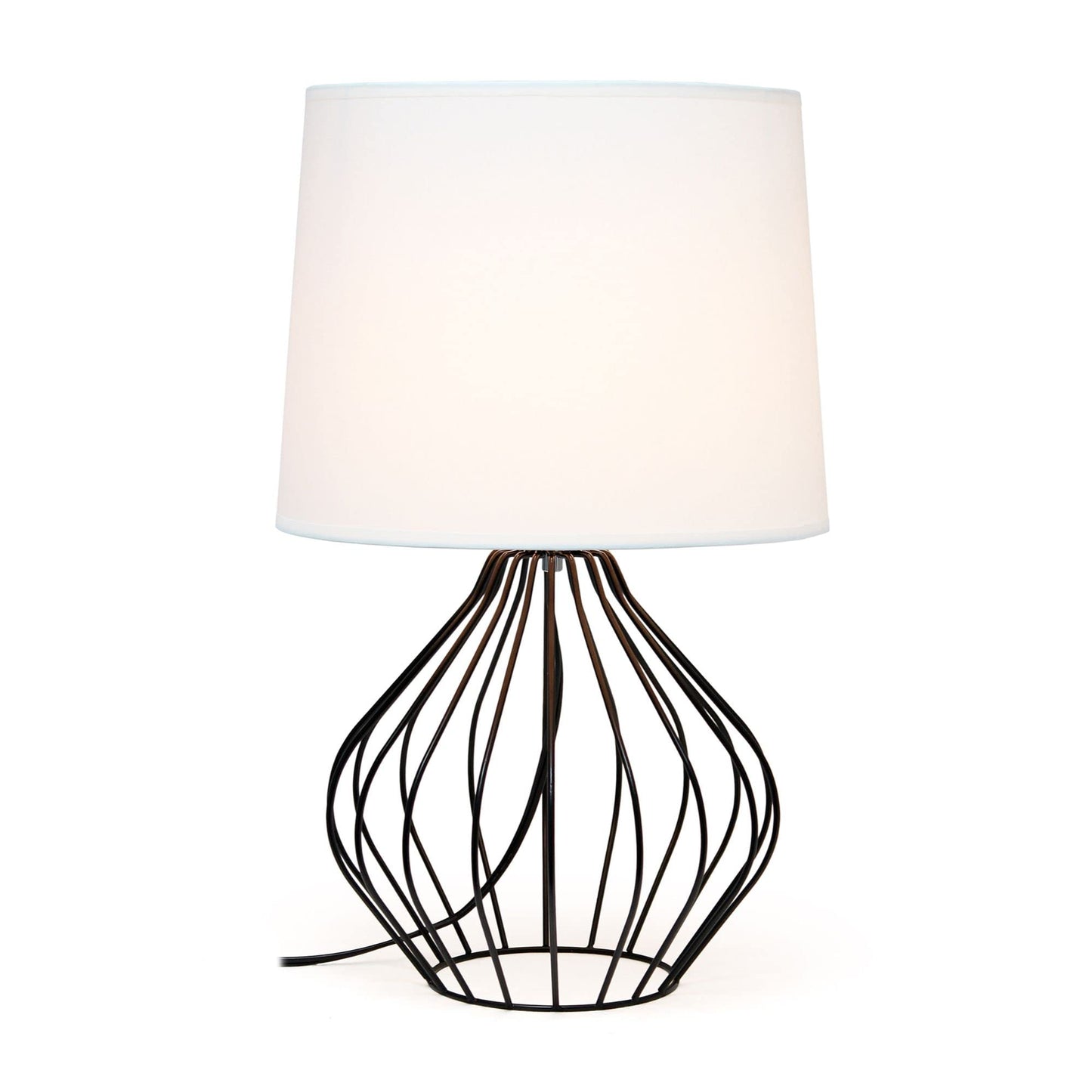 Simple Designs Bedside Table Lamp Geometrically Wired Iron Black Base White Shade 12.25inL x 12.25inW x 19.75inH Model LT2086-WOB