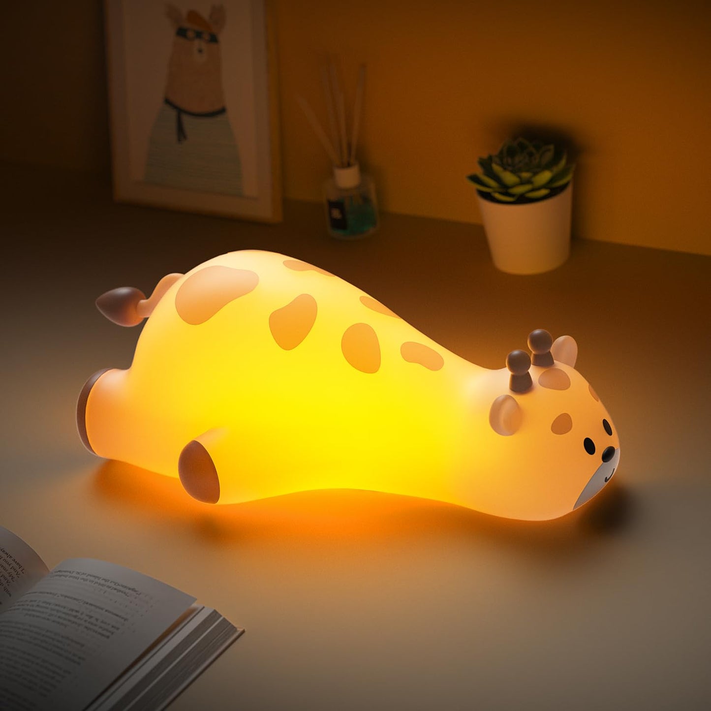 Cute Giraffe Night Light for Kids,3-Level Dimmable Nursery Nightlight, Silicone Squishy Light Up Gifts, Rechargeable Touch Contr