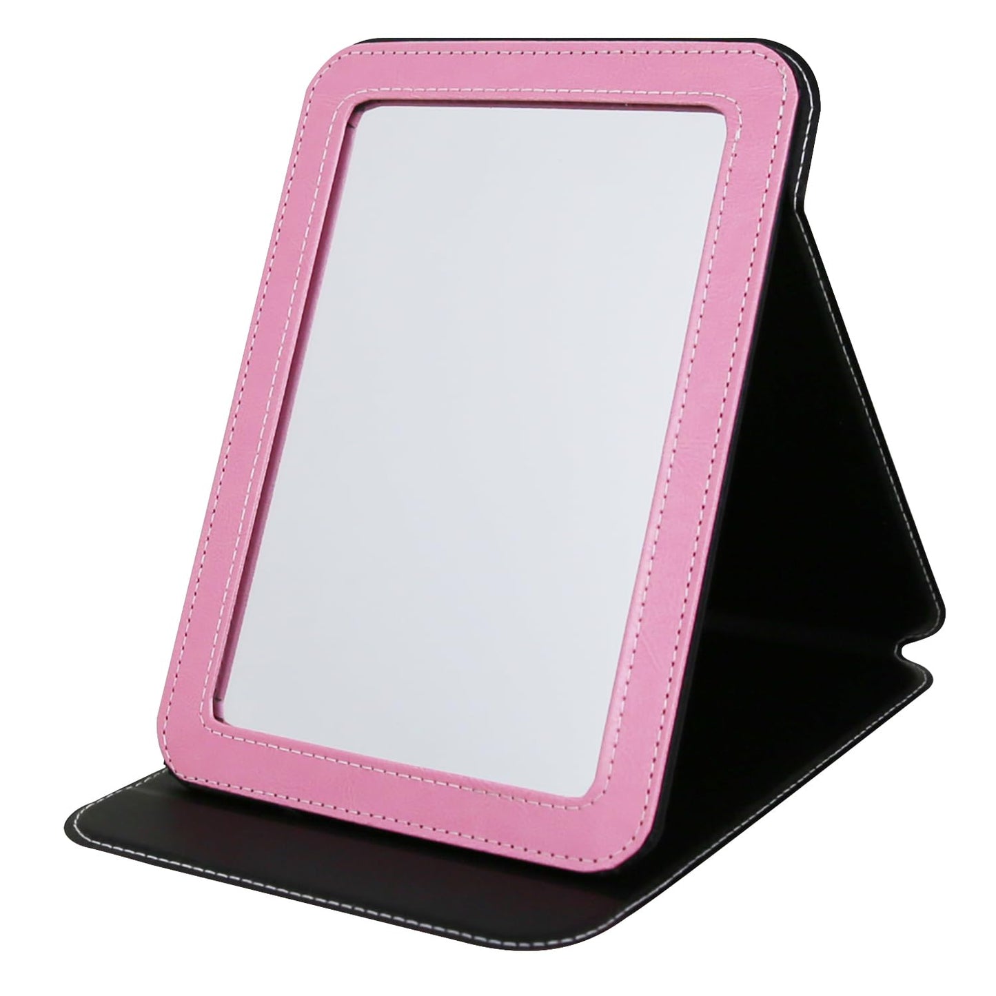 PDOZV Travel Mirror for Desk, 5.3  6.9    Adjustable Rectangle PU Edge Covering Pink Foldable Desk Mirror with Stand for Travel