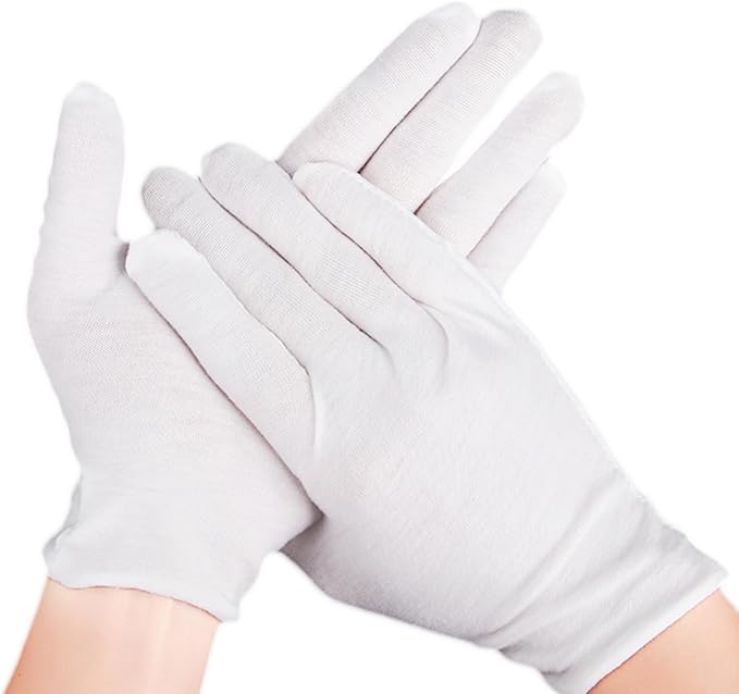 12 Pairs White Cotton Gloves For Dry Hands and Eczema,Soft Breathable Stretchy Working Gloves for coins, Jewelry,Moisturiz...