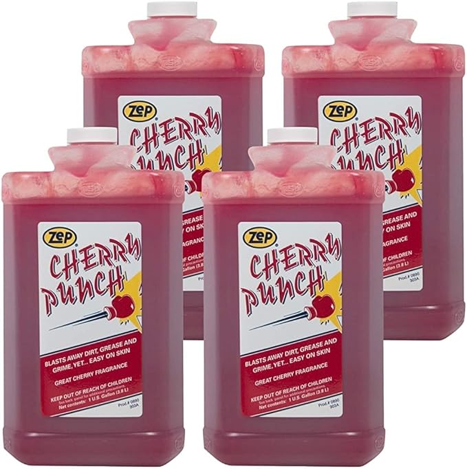 Zep Cherry Punch Industrial Hand Cleaner - 1 Gallon (Case of 4) 89024 - Heavy Duty Clean, Gentle Touch, Non-Abrasive, Waterless