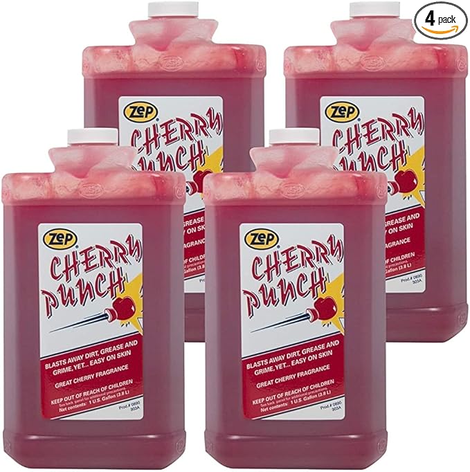 Zep Cherry Punch Industrial Hand Cleaner - 1 Gallon (Case of 4) 89024 - Heavy Duty Clean, Gentle Touch, Non-Abrasive, Waterless