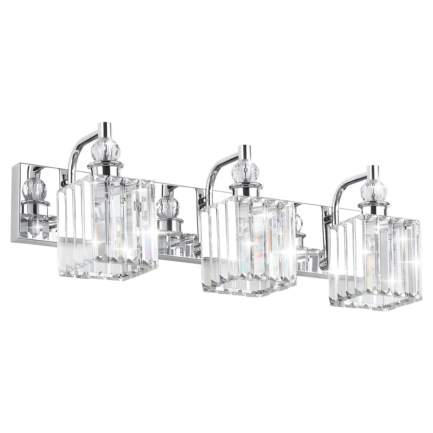 Ralbay 3-Light Crystal Vanity Light, 24 Chrome Stainless Steel, Model 8606 For Bathroom Wall Lighting