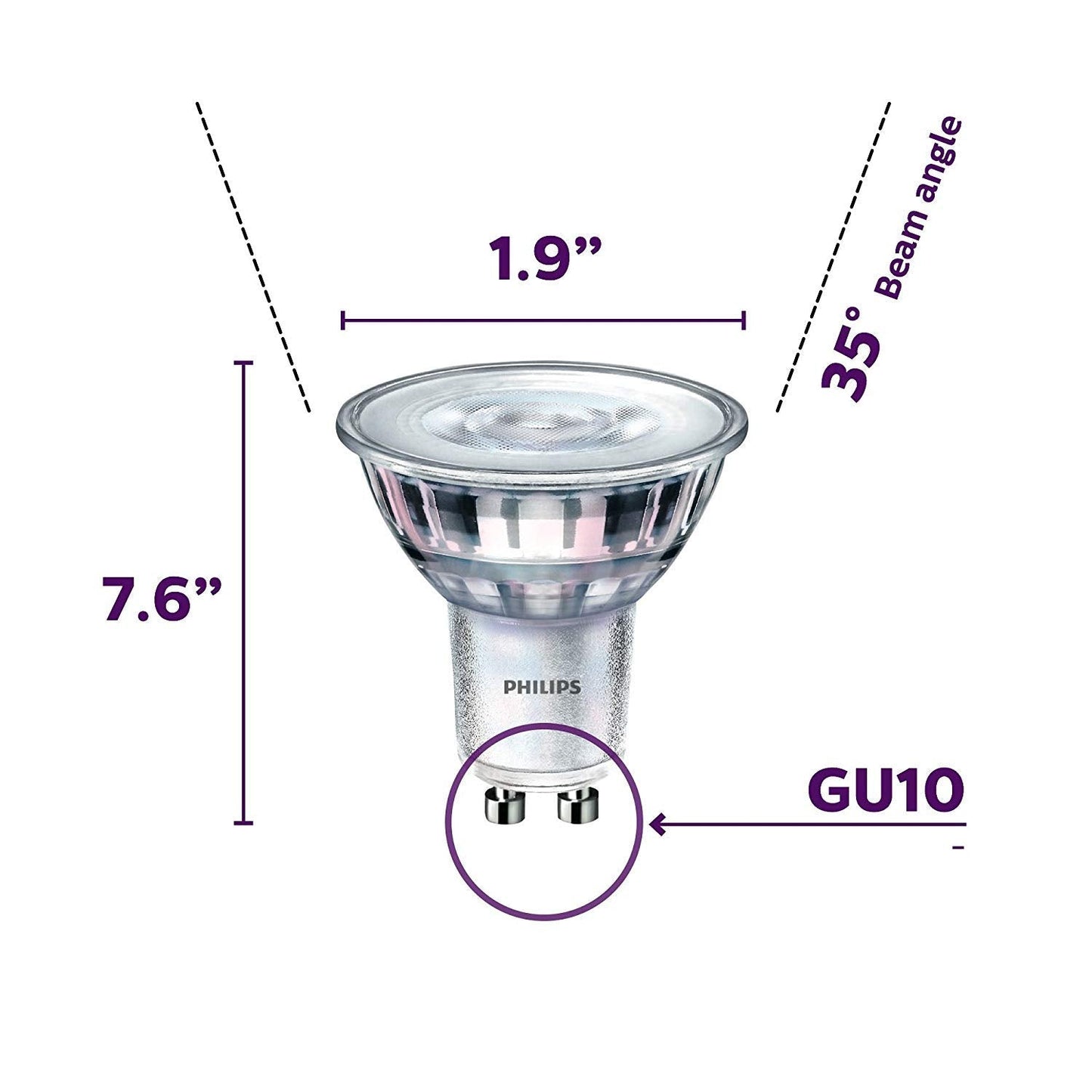 Philips LED GU10 Spotlight Bulb - Dimmable, 50W, Bright White - Pack of 3, Energy Star Certified, Model 544932