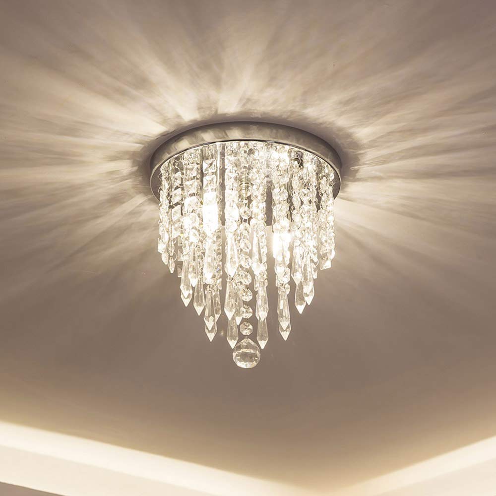 lifeholder Mini Chandelier, 2 Lights, Acrylic Crystal Flush Mount Ceiling Light, 10.4in  H x 8.7in  W, for Bedroom, Kitchen, Bathroom