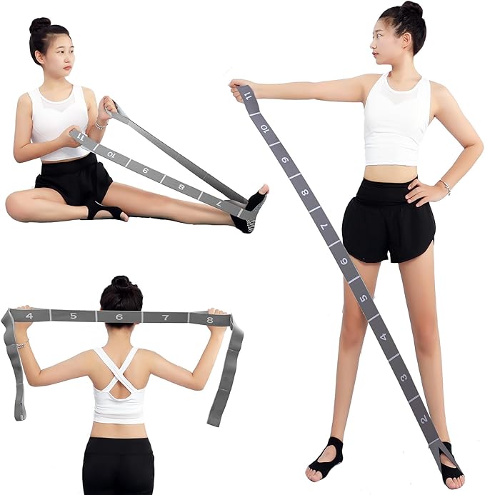 Elastic Stretching Strap with 11 Loops, Adjustable Stretch Band for Adults - Flexibility Straps for Yoga, Pilates, Dance -...