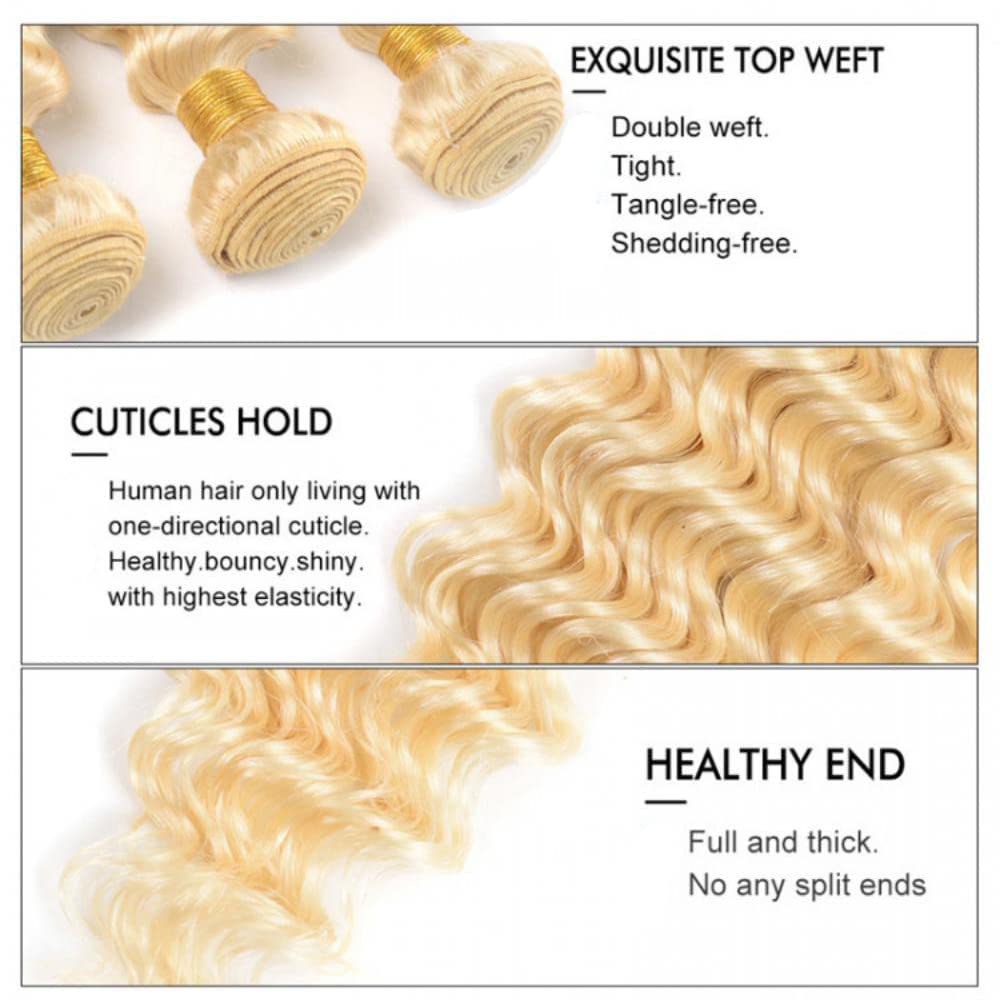 Lagalaga Bundles Human Hair 24 26 28 Inch Water Wave Blonde 613 Human Hair Bundles Unprocessed Brazilian Virgin Hair Quick Weave