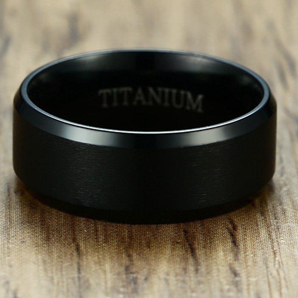 8mm Brushed Matte Black Titanium Stainless Steel Classical Simple Plain Ring Wedding Band (titanium, 6)