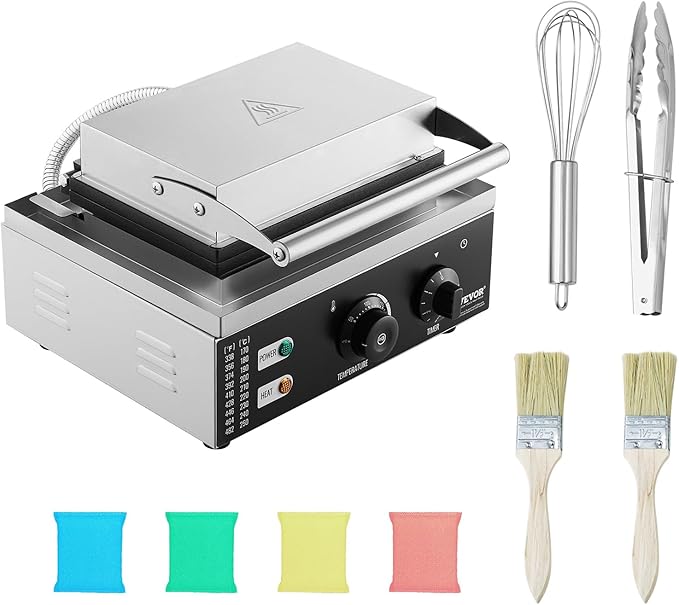 VEVOR Electric Donut Maker, 1550W Commercial Doughnut Machine with Non-stick Surface, 12 Hole Double-Sided Heating Waffle Machine Makes 12 Doughnuts, Temperature 122-572℉, for Restaurant & Home Use