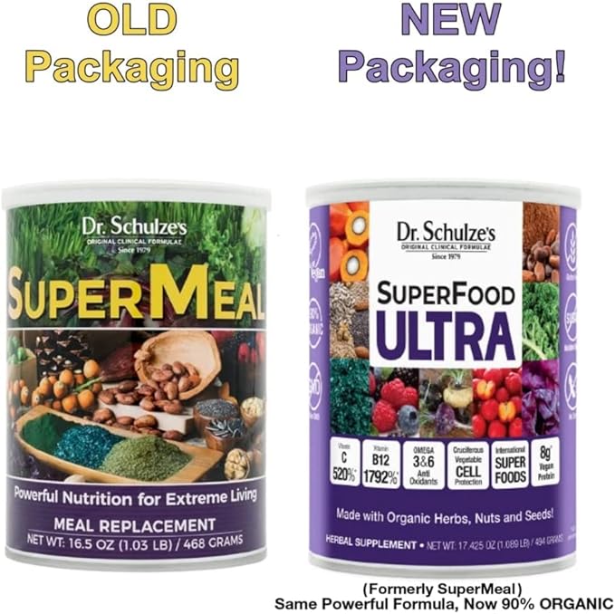 Dr. Schulze's SuperFood Ultra | Organic Super Food Powder | Vitamin B Complex and 520% Vitamin C | May Help Boost Energy & Improve Fitness | Vegan, Non-GMO & Gluten-Free | 17.4 Oz