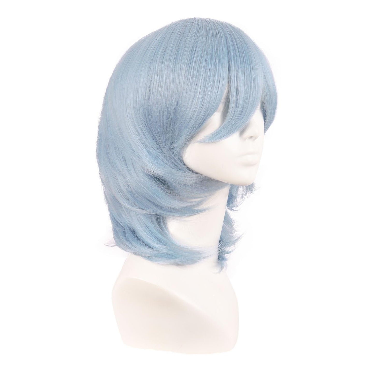 MapofBeauty 14 Inch/35 cm Short Cosplay Wolf Tail Synthetic Side Bangs Party Wig (Gray-Blue)