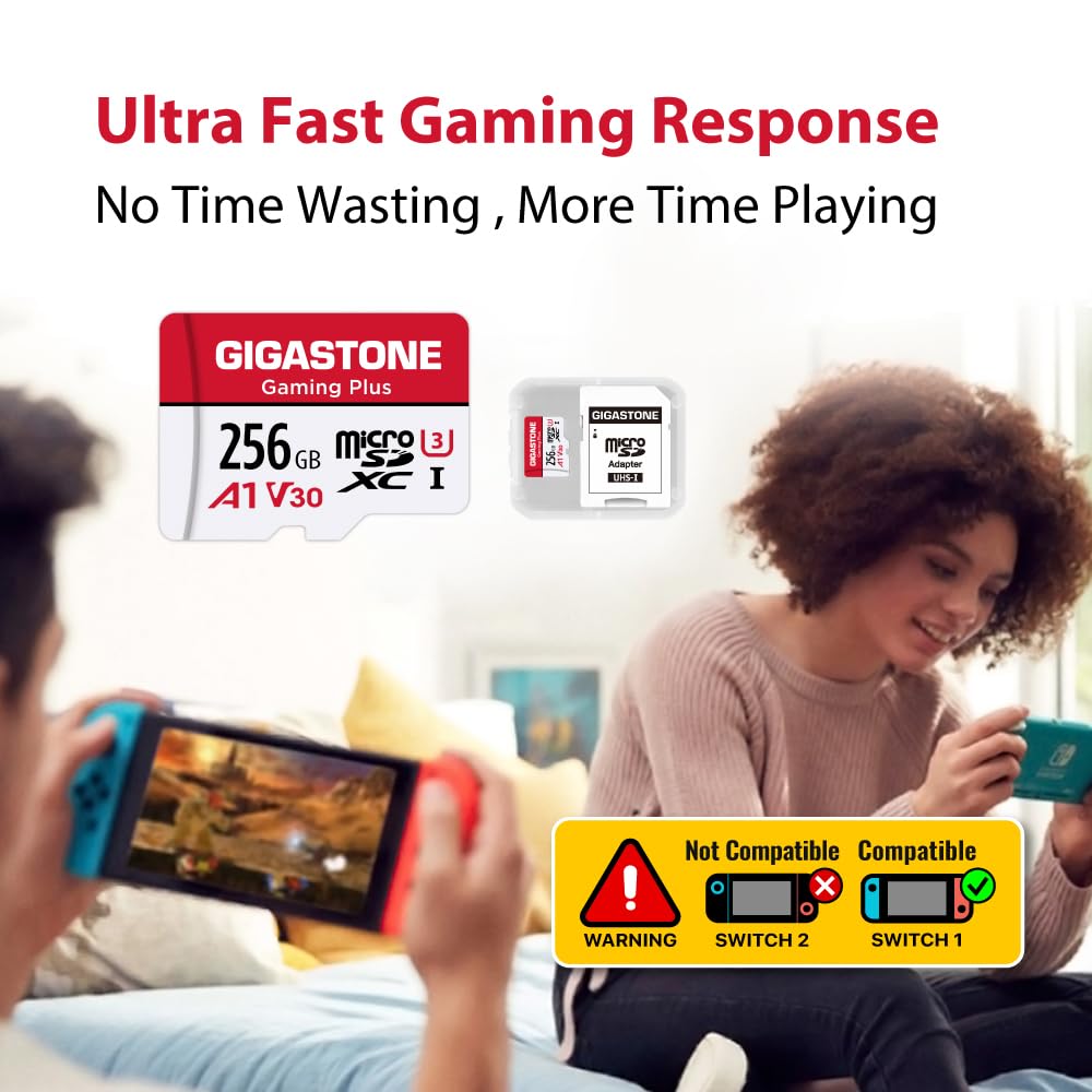 Gigastone 256Gb Micro Sd Card, Gaming Plus, Microsdxc Memory Card For Nintendo-Switch 1, Steam Deck, Dash Cam, Security Camera,