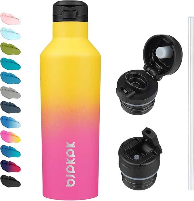 BJPKPK Insulated Water Bottle With Straw 25oz Stainless Steel Water Bottles With 2 Lids And Carry Handle Reusable Travel Metal Thermal Flask,Rainbow