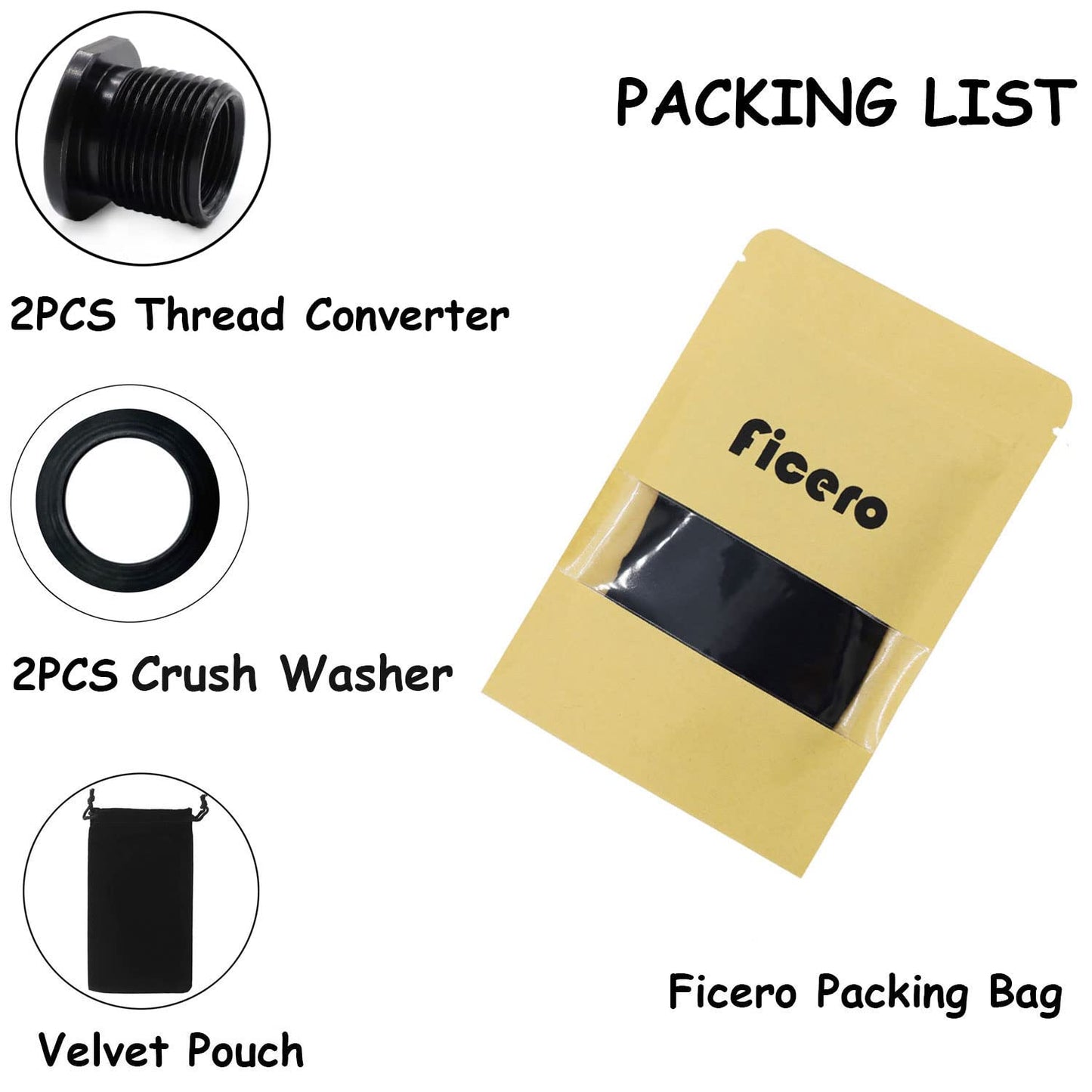 Ficero Thread Protector, 1/2 x 28 Convert to 5/8x24 with Crush Washer Steel (2 Pack)