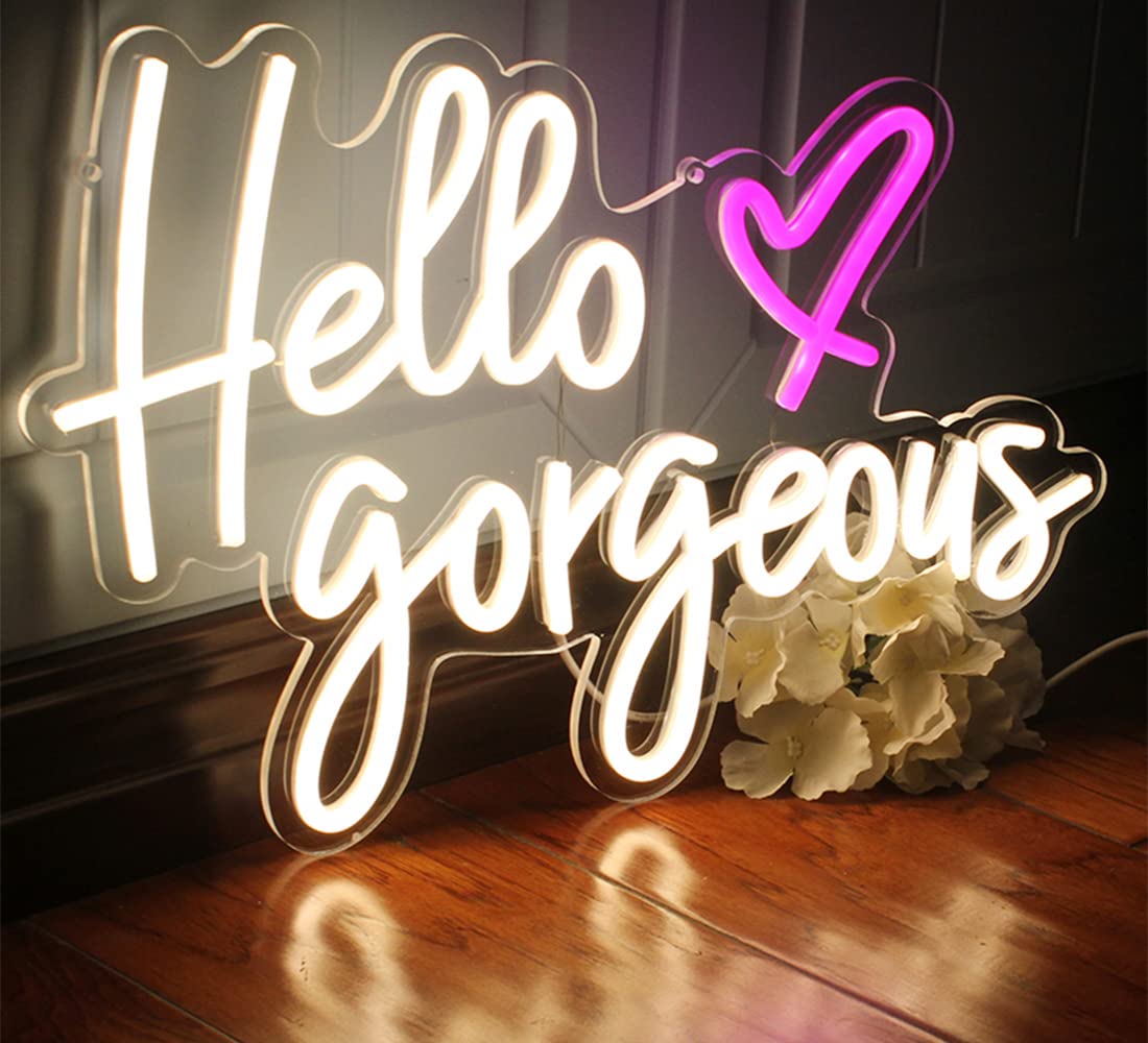 DAKABUKA Neon Sign LED Light Wall Art D Warm White Acrylic 16.5x11 inches Model NL008-hello gorgeous