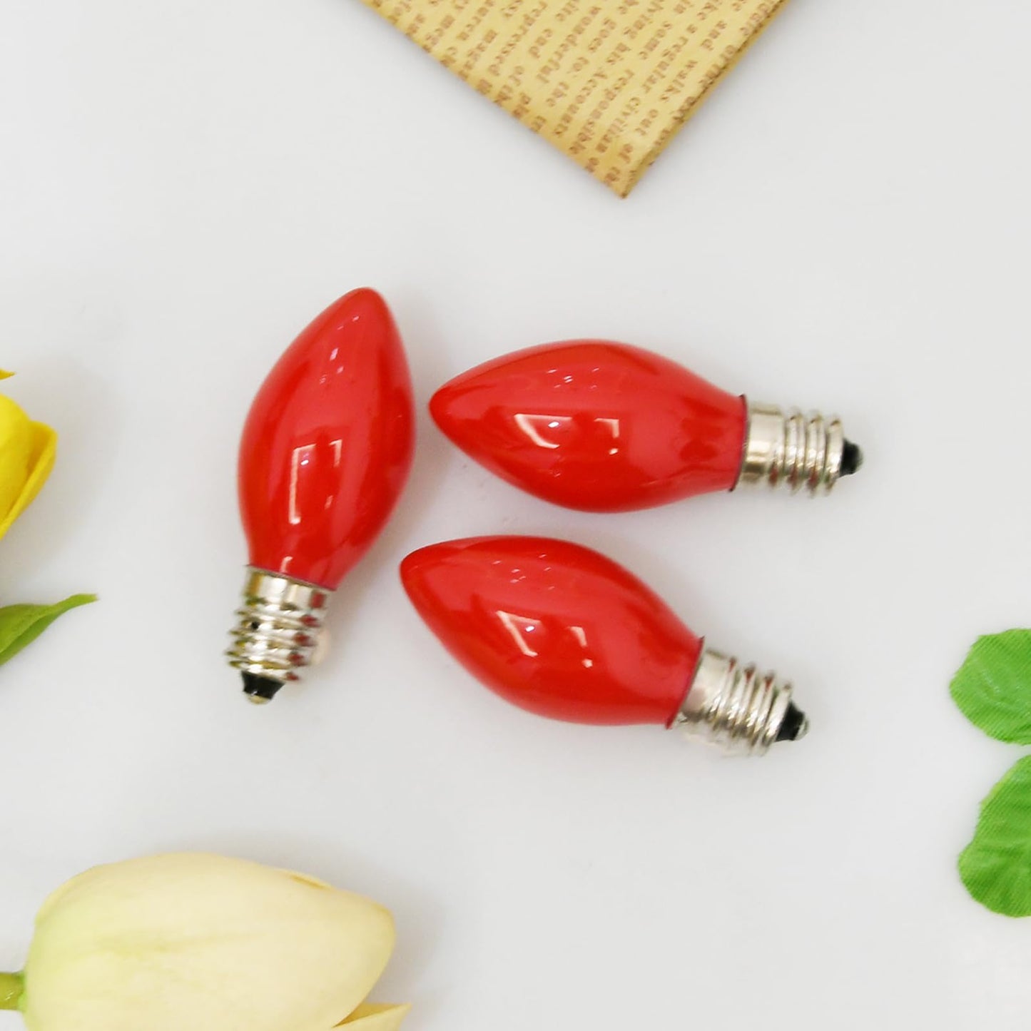 SUNSGNE C7 Night Light Bulbs, 5W E12 Candelabra Base, Red Glass, Pack of 25