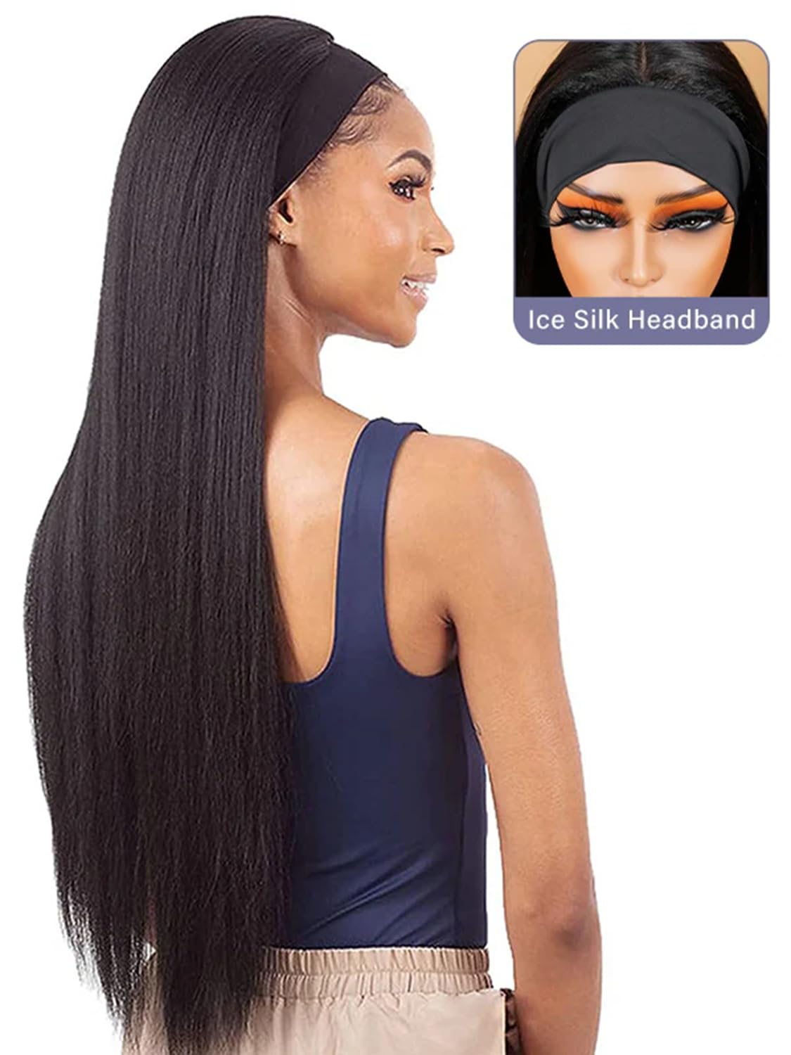 ORIGINAL QUEEN Kinky Straight Half Wig with Headband Human Hair No Lace Headband Wig Wear and Go Glueless Wigs Human Hair for Bl