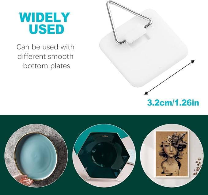ZukoCert 20 Pcs 1.25 Inch Invisible Adhesive Plate Hangers, Wall Mount Vertical Plate Holders for Display, No Nails, Easy Installation, Perfect for Decorative Plates and Artworks