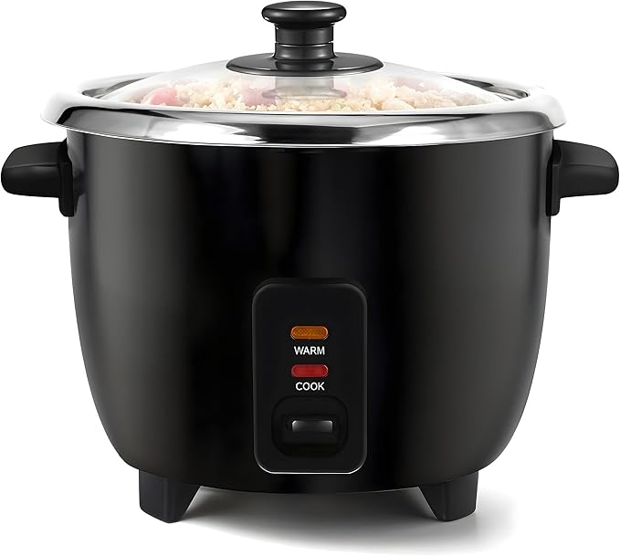 Elite Gourmet ERC006XSS 6-Cup Electric Rice Cooker with 304 Surgical Grade Stainless Steel Inner Pot, Makes Soups, Stews, Porridges, Grains and Cereals, 6 cup (3 cups uncooked), Black
