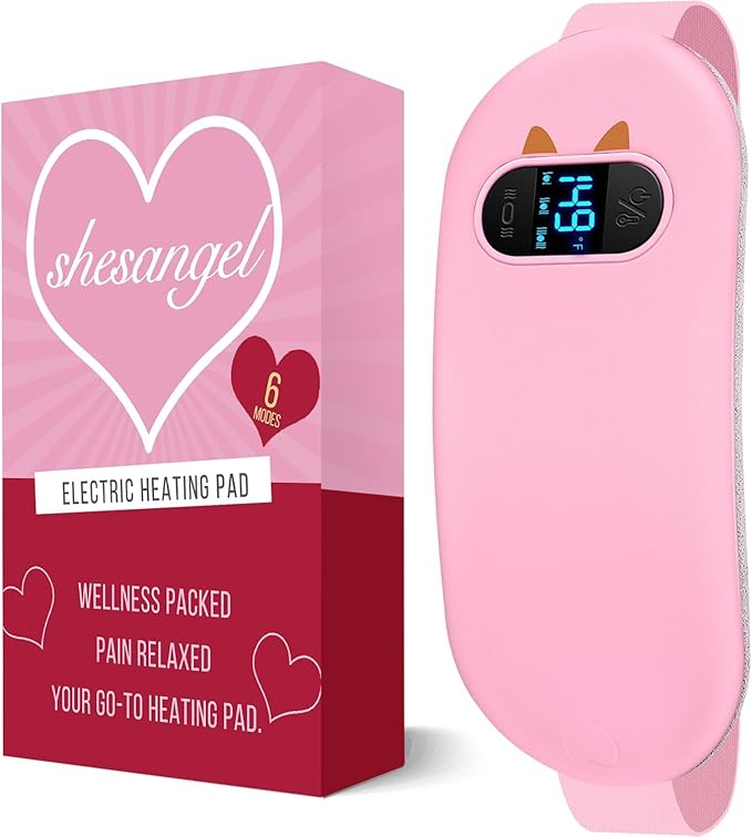 Portable Heating Pad for Period Cramps: Cordless Menstrual Heating Pad with 6 Heat Levels and 6 Massage Modes, 3s Fast Hea...