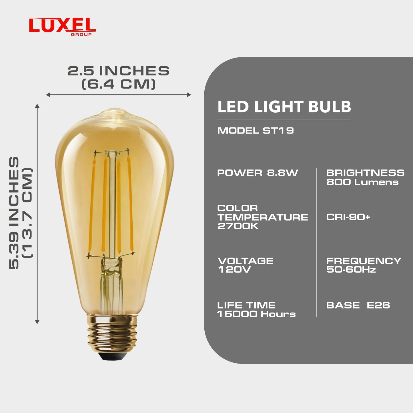 Vintage Led Edison Bulbs St19 (St64) - 8.8W Equivalent 75W - Dimmable High Brightness Soft White 2700K Antique Led Filament Bulbs - 800 Lumens - E26 Medium Base - 3Pk (Amber Glass)