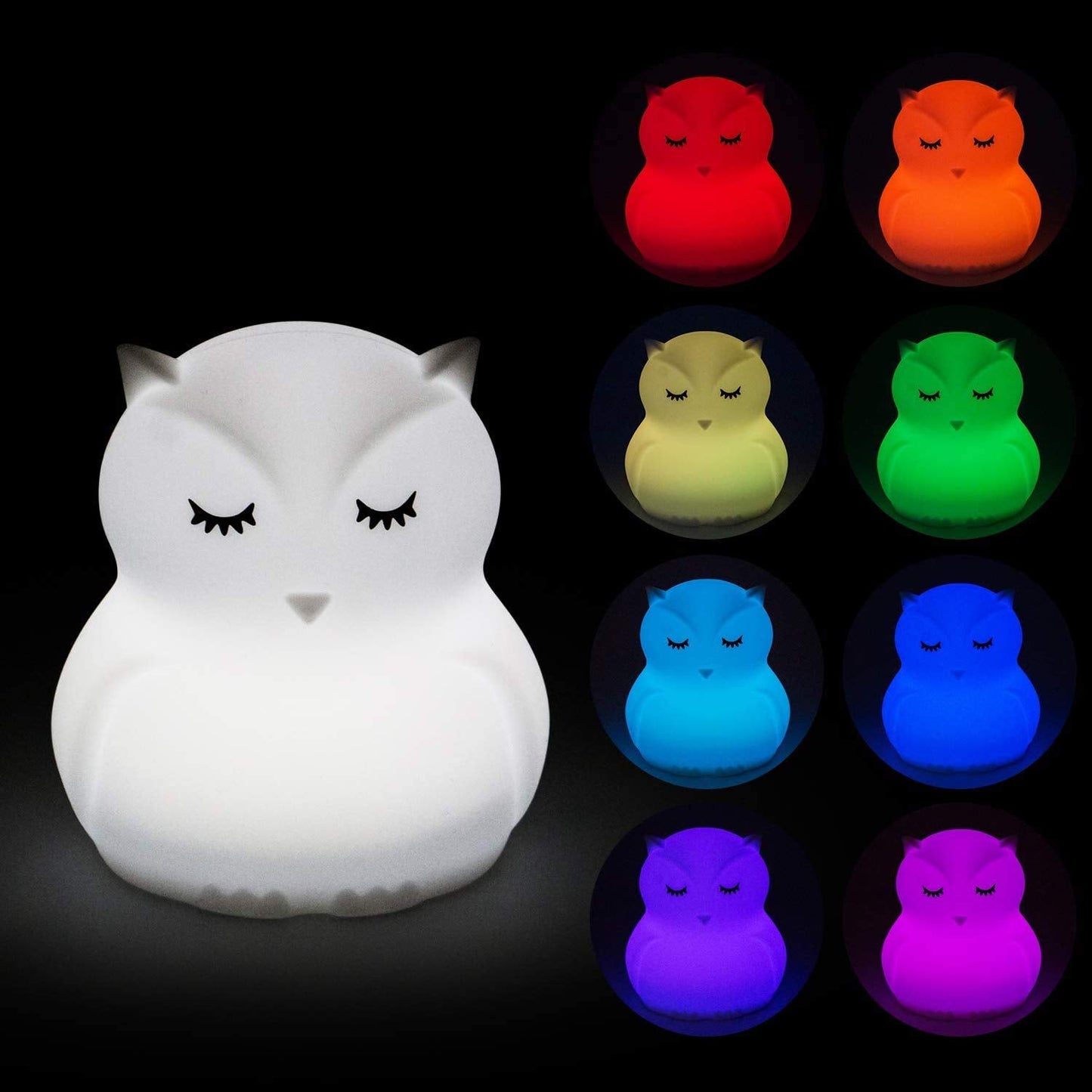 Tianhaixing Big Owl Night Light - Rechargeable Led Silicone Lamp, Adjustable Brightness, 9 Colors, White, Model Thx8859-6