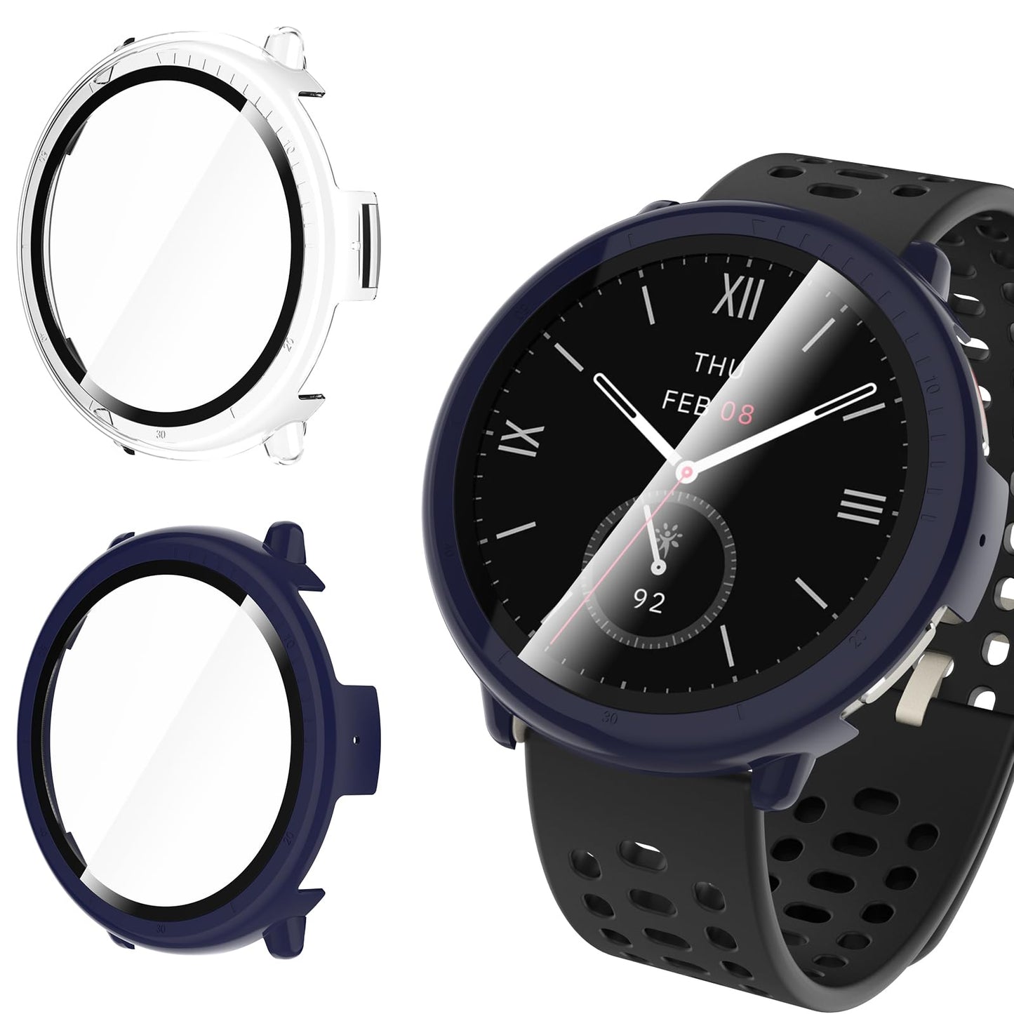 Wd&Cd 2 Pack Case Compatible For Amazfit Active 2 Blue+Clear, Hard Pc Case With Tempered Glass Screen Protector Compatible With