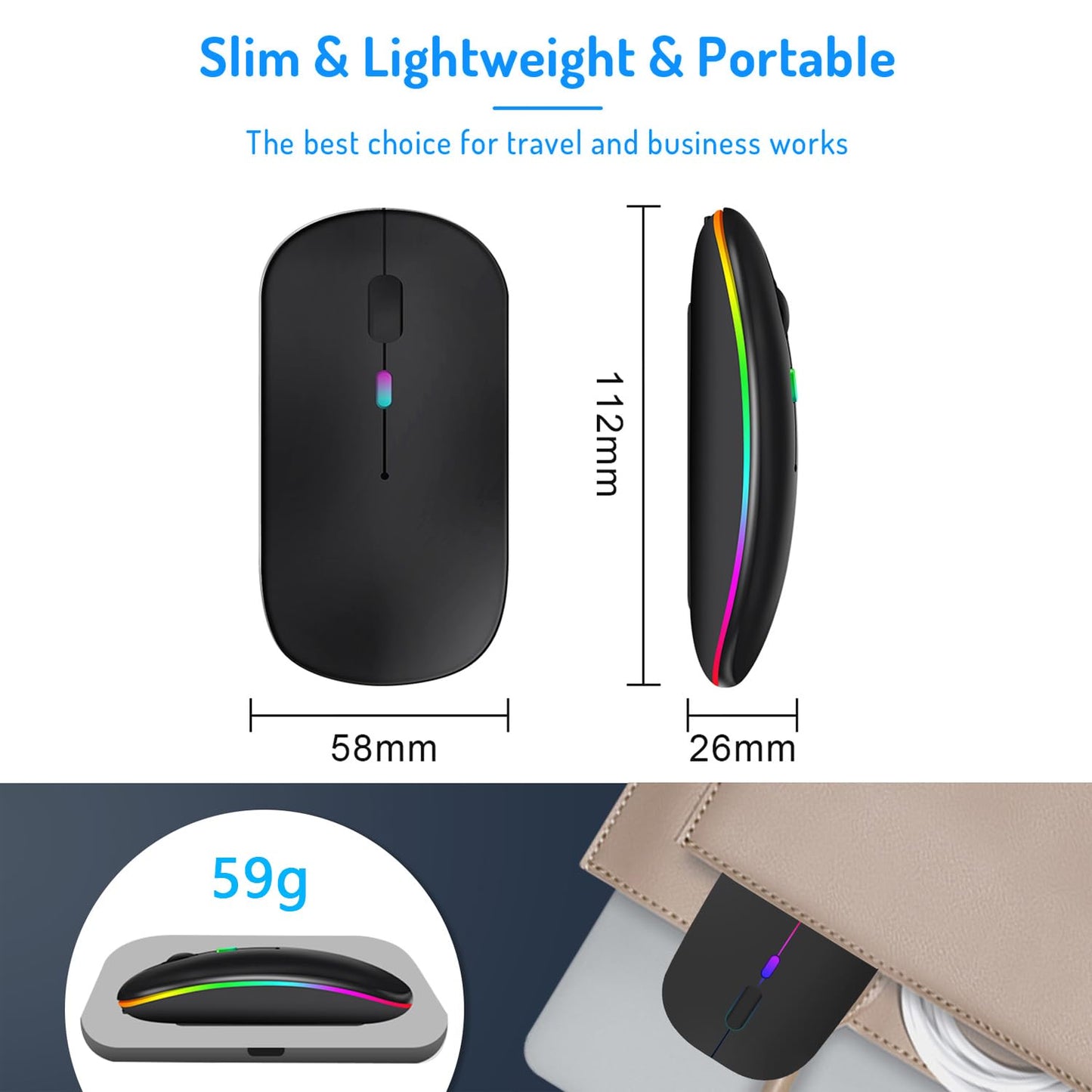 Neises Wireless Mouse for Computer Laptop,Bluetooth Mouse for Apple MacBook,Dual Mode BT 5.0+ 2.4GHz USB Mice