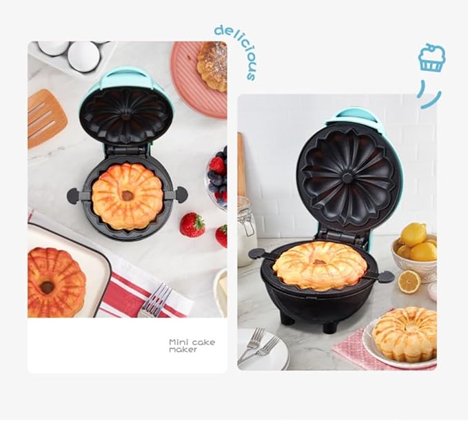 Mini Cake Maker Electric Cake Maker, Double Side Quick Heating for Breakfast, Parties, Non-stick Surface Easy to Clean, Azure Blue