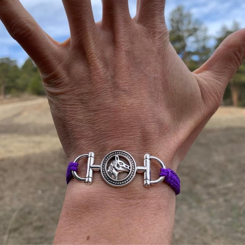 Sportybella Horse Bracelet - Purple Adjustable Rope Bracelet with Horse Bit Charm - Equestrian Jewelry, Gifts for Horse Lovers,