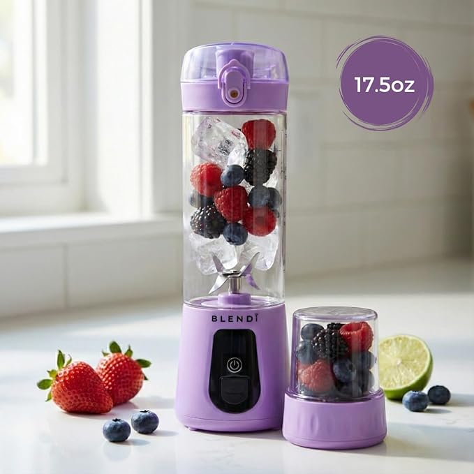 BLENDi Pro+ Portable Blender (17.5oz, Purple) – Powerful Ice Crushing 120W Motor, USB-C Rechargeable, Cordless Personal Blender Smoothies, Shakes & More – BPA-Free, Self-Cleaning, Travel-Friendly