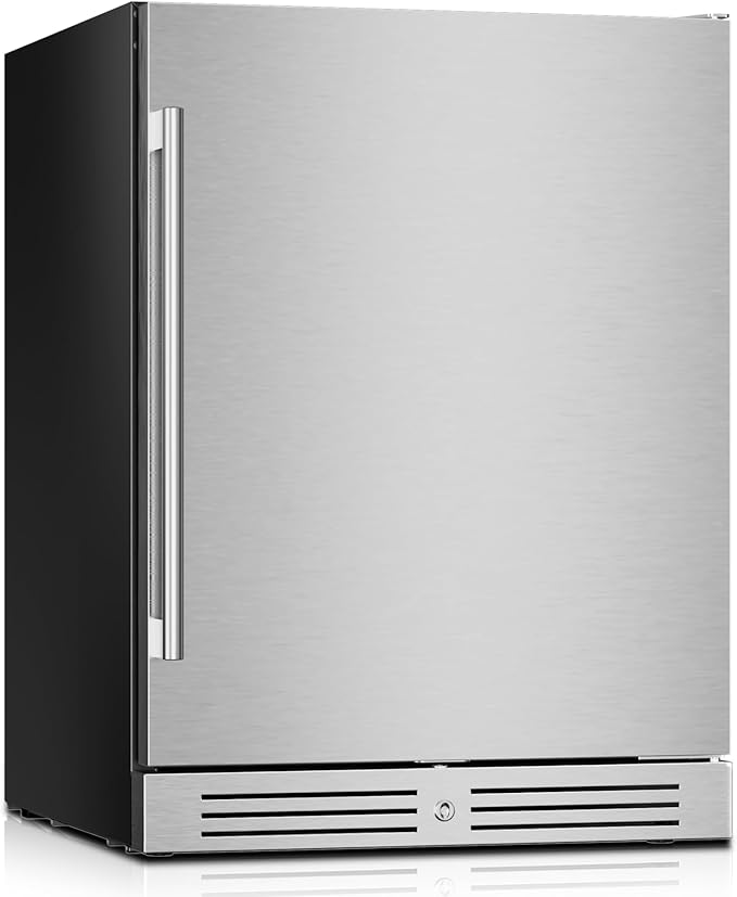 Yeego 24 inch Beverage Refrigerator, 160 Cans Beverage Fridge with Lock & Auto Defrost, Stainless Steel Indoor/Outdoor Refrigerator Freestanding or Under Counter Beverage Cooler for Soda, Beer, Wine