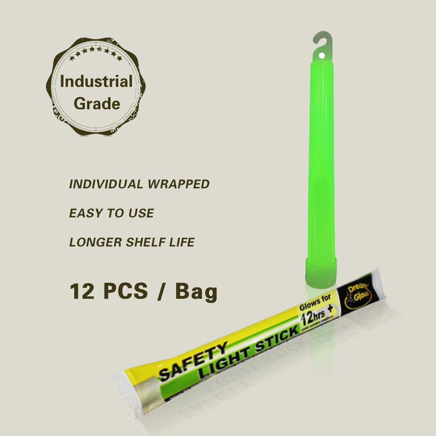 Dream Glow 12 Industrial Grade Glow Sticks, 6 Ultra Bright Emergency Light, Green, Lasts 12+ Hours, Perfect For Camping & Survival Kits