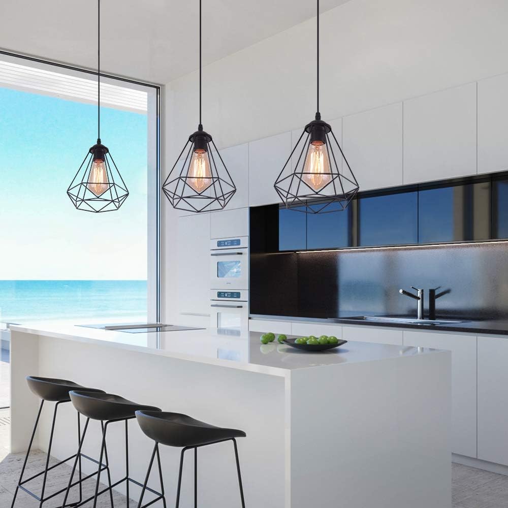 Mxsaoud Black Cage Pendant Lights Set of 2, Small Metal Ceiling Fixture for Kitchen Island, Dining Room, Entryway, Model Mx-006-2-BK