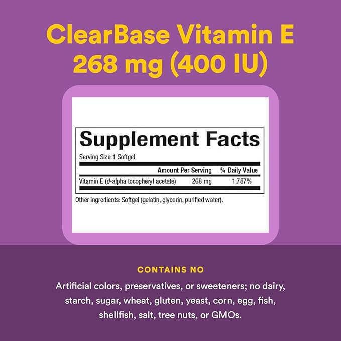 Natural Factors, Clear Base Vitamin E 400 IU, Antioxidant Support for Cardiovascular and General Health, 60 softgels (60 servings)