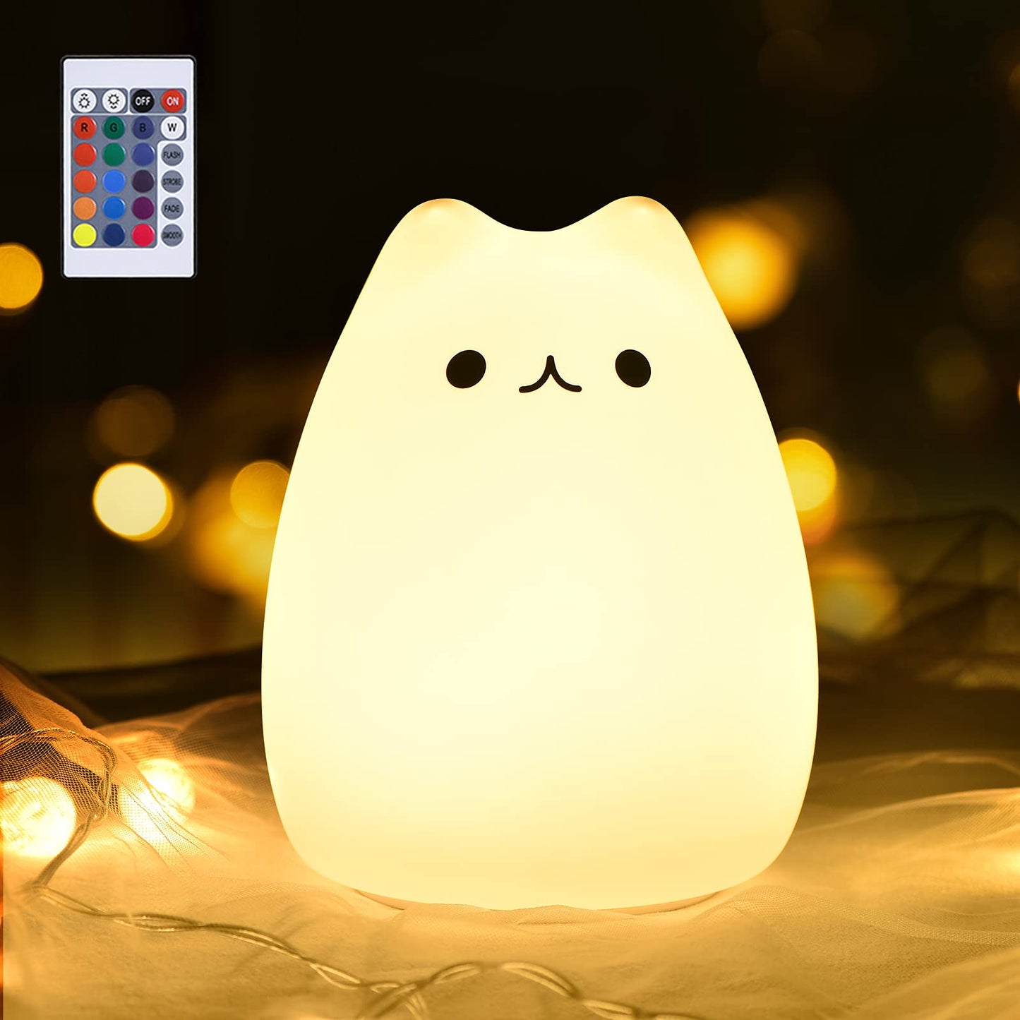 GoLine Cat Lamp - Kawaii Kitty Night Light, 6 Inch Remote, Silicone, Celebrity Cat, Model GL-NL008, Perfect Gift for Girls