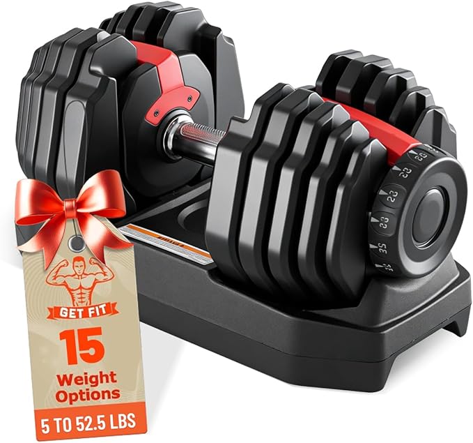 Adjustable Dumbbell 52.5LB, 2-in-1 Weight with Anti-Slip Handle, Fast Weight Adjustment for Home Gym, Strength Training fo...