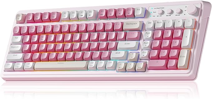 AULA 99 Key Keyboard, Wireless Gaming Keyboard Bluetooth Computer Keyboards Creamy Cute with Number Pad RGB Backlit Tri-Mo...