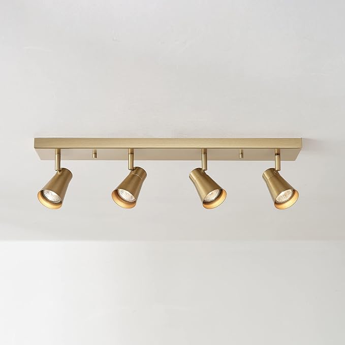 Globe Electric 64000046 4-Light Track Lighting, Matte Brass, Ceiling Light, Track Light Heads, Pivoting Track Heads, Track Ceiling Light, Track Lighting Kit, 4 Bulb Kitchen Light, GU10 Socket