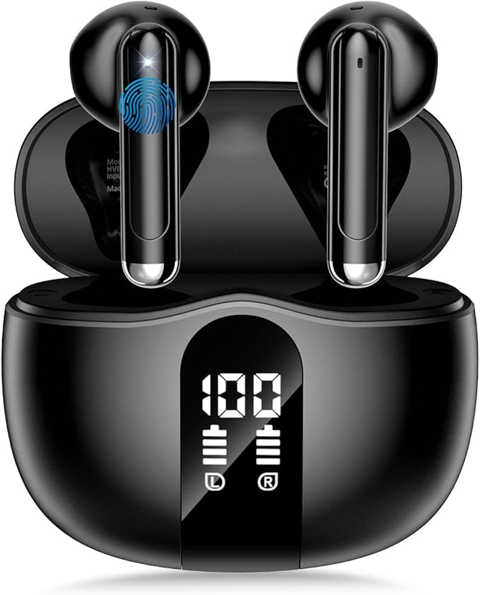 Wireless Earbuds, Bluetooth 5.4 Headphones HiFi Stereo, Ear Buds with 50H Playback, LED Display Wireless Earphones Clear C...