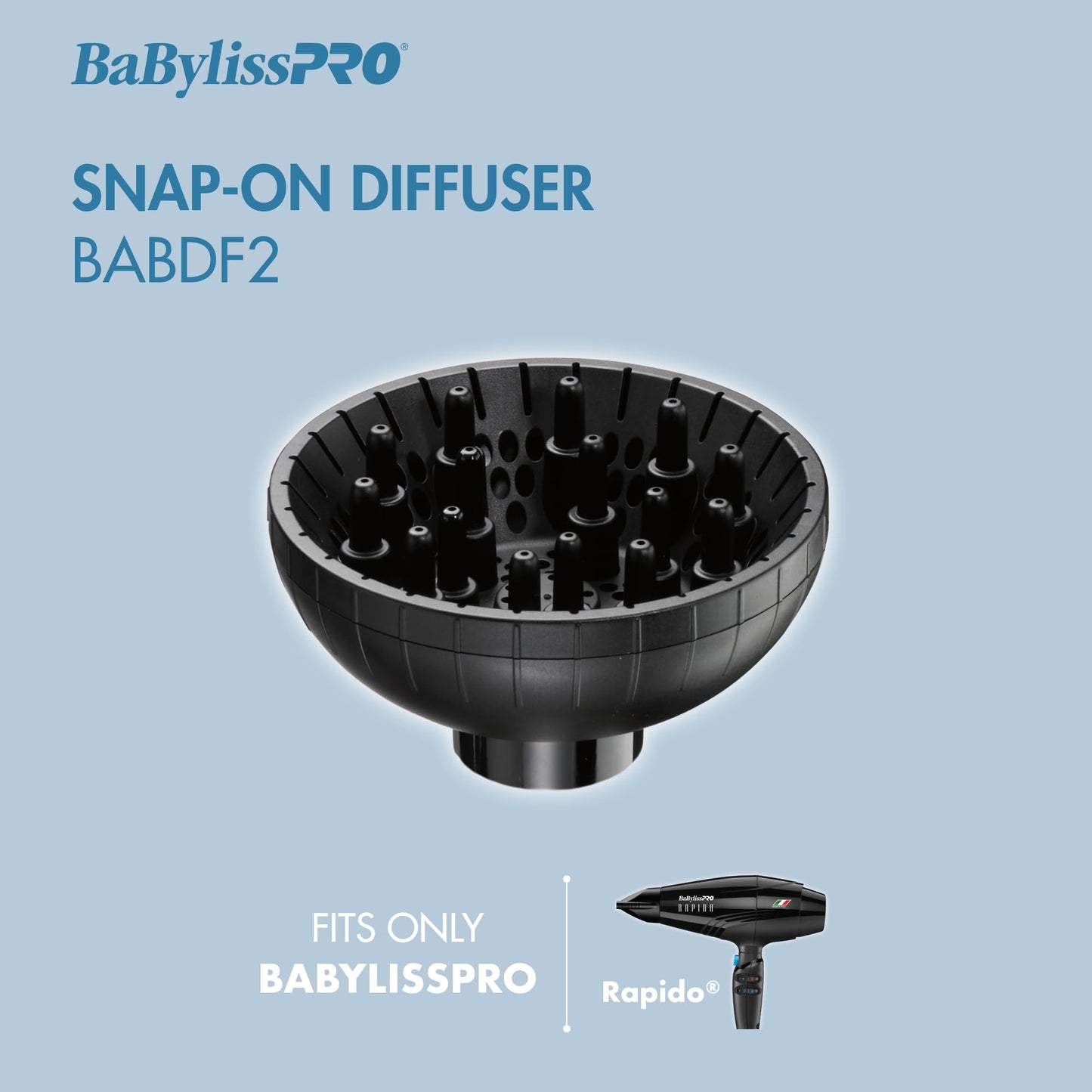 BaBylissPRO Snap-On Diffuser Attachment for Hair Dryer - for Rapido or Brava Hair Dryer ONLY, BABDF2
